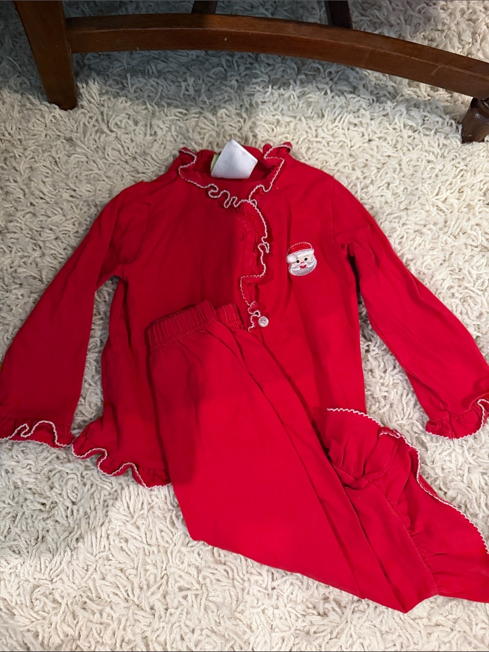 Girls' Red Santa Embroidered Pajama Set